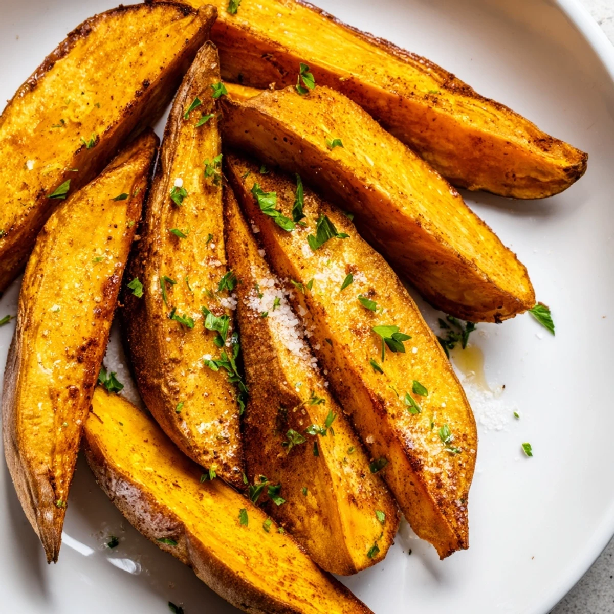 Tender-crisp texture: savor these oven-baked sweet potato wedges seasoned with smoky paprika.