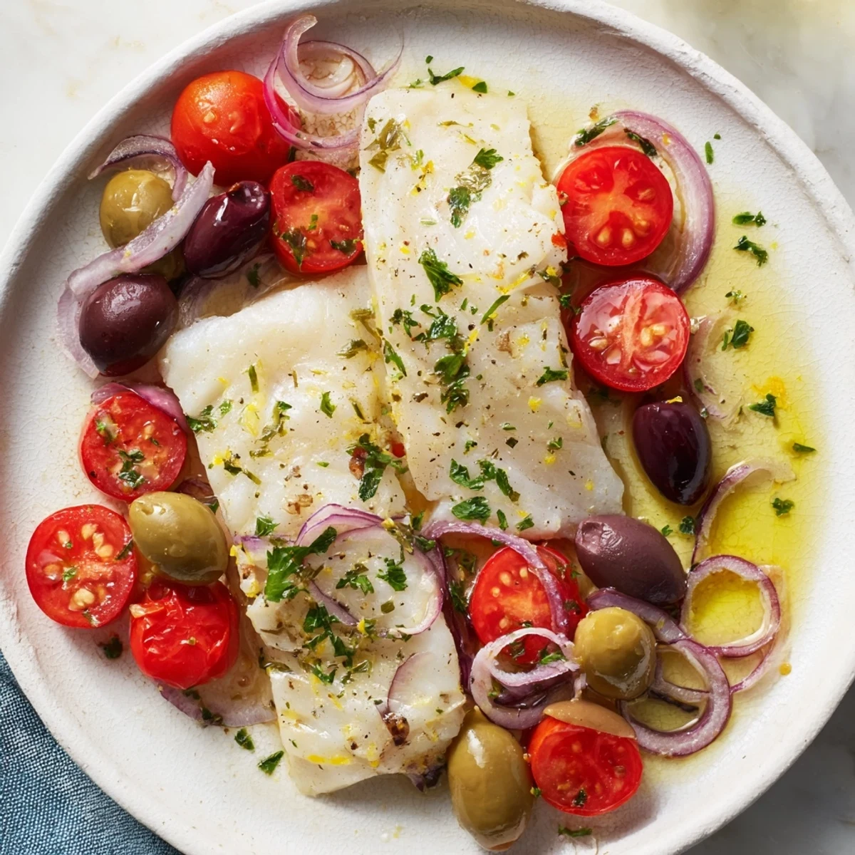 Freshly baked One-Tray Cod with vibrant vegetables, perfectly seasoned and ready to enjoy.