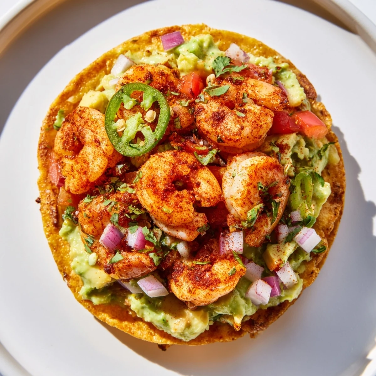 Enjoy vibrant Quick Shrimp and Avocado Tostadas; the image shows a delightful Mexican-inspired meal ready to eat.