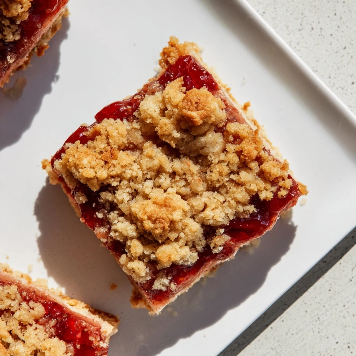 Warm, golden Simple Homemade Strawberry Jam Squares, perfect for a sweet afternoon treat with flaky crumbs.
