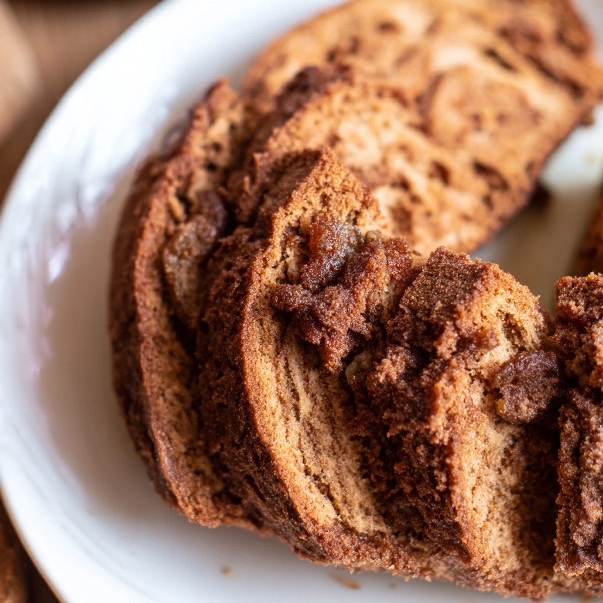 Close-up of fluffy Homemade Cinnamon Swirl Raisin Bread, showing the sweet cinnamon swirl and plump raisins throughout.