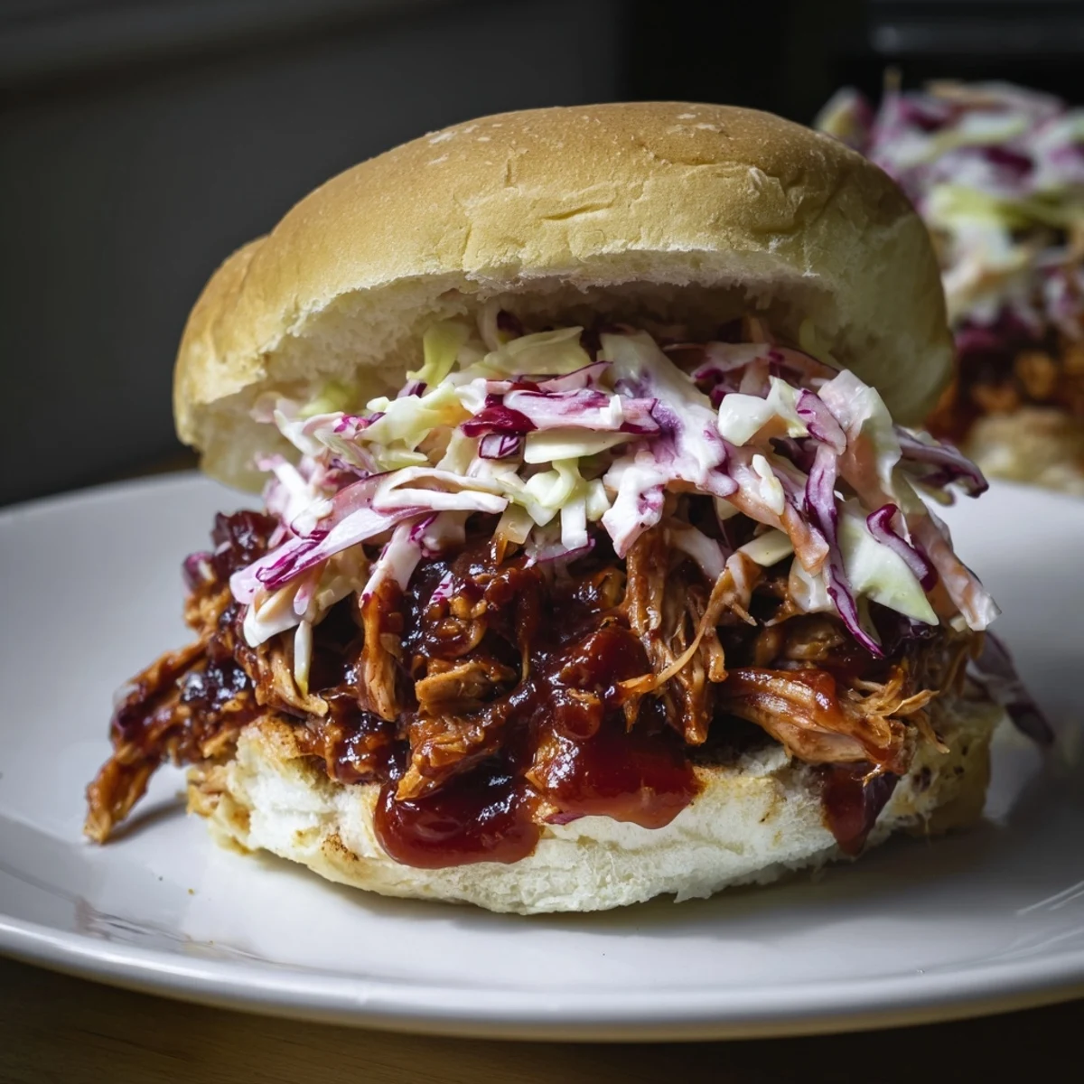 BBQ Jackfruit Sliders, piled high with slaw, offer a delicious vegan take on pulled pork.