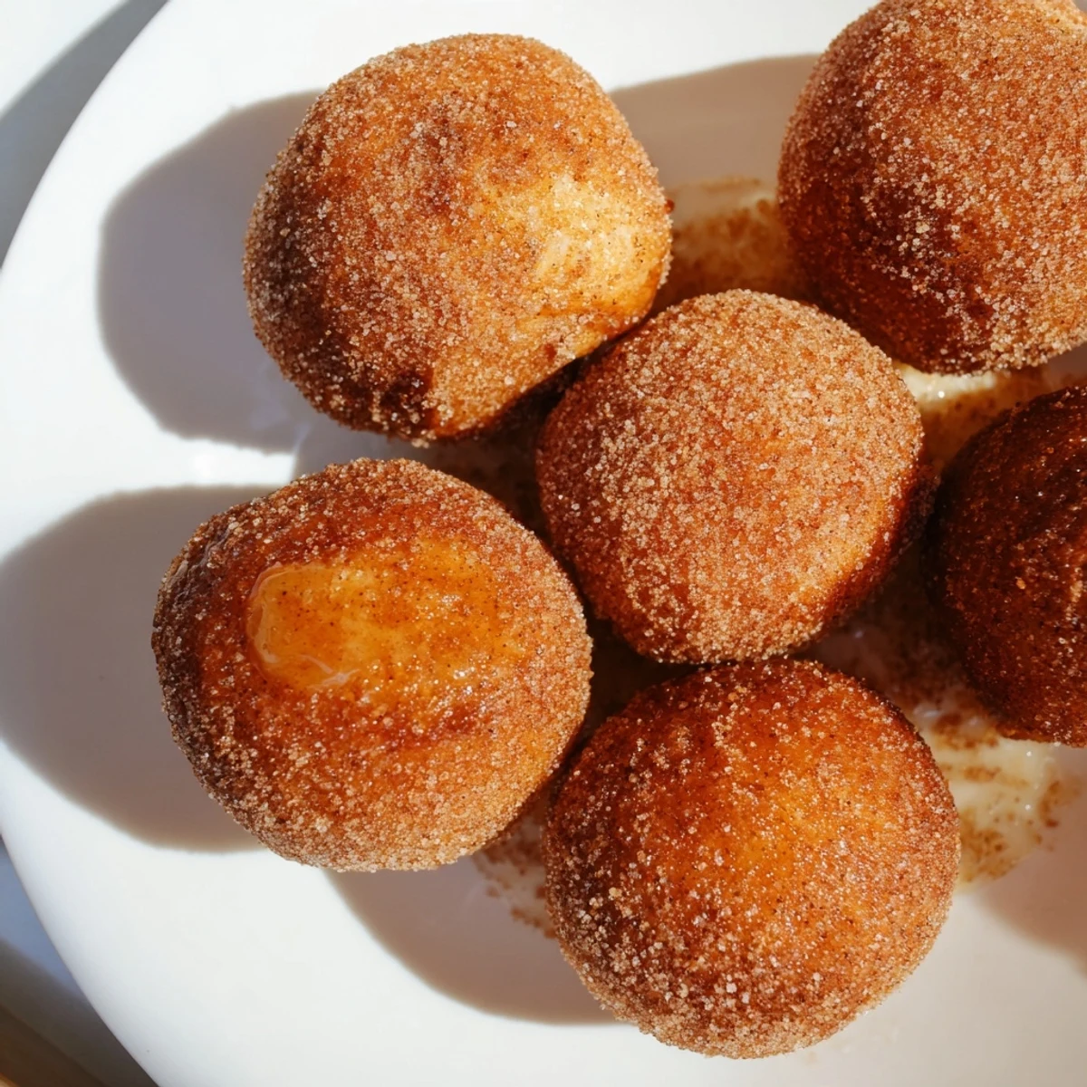 A close-up of golden, air fryer cinnamon donuts, fresh from the oven, ready to enjoy.