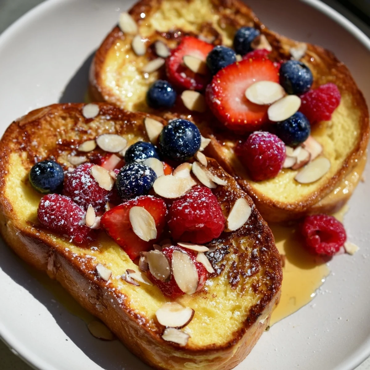 Crispy edges and a soft, custard center: A delicious photo of warm Custard Toast.