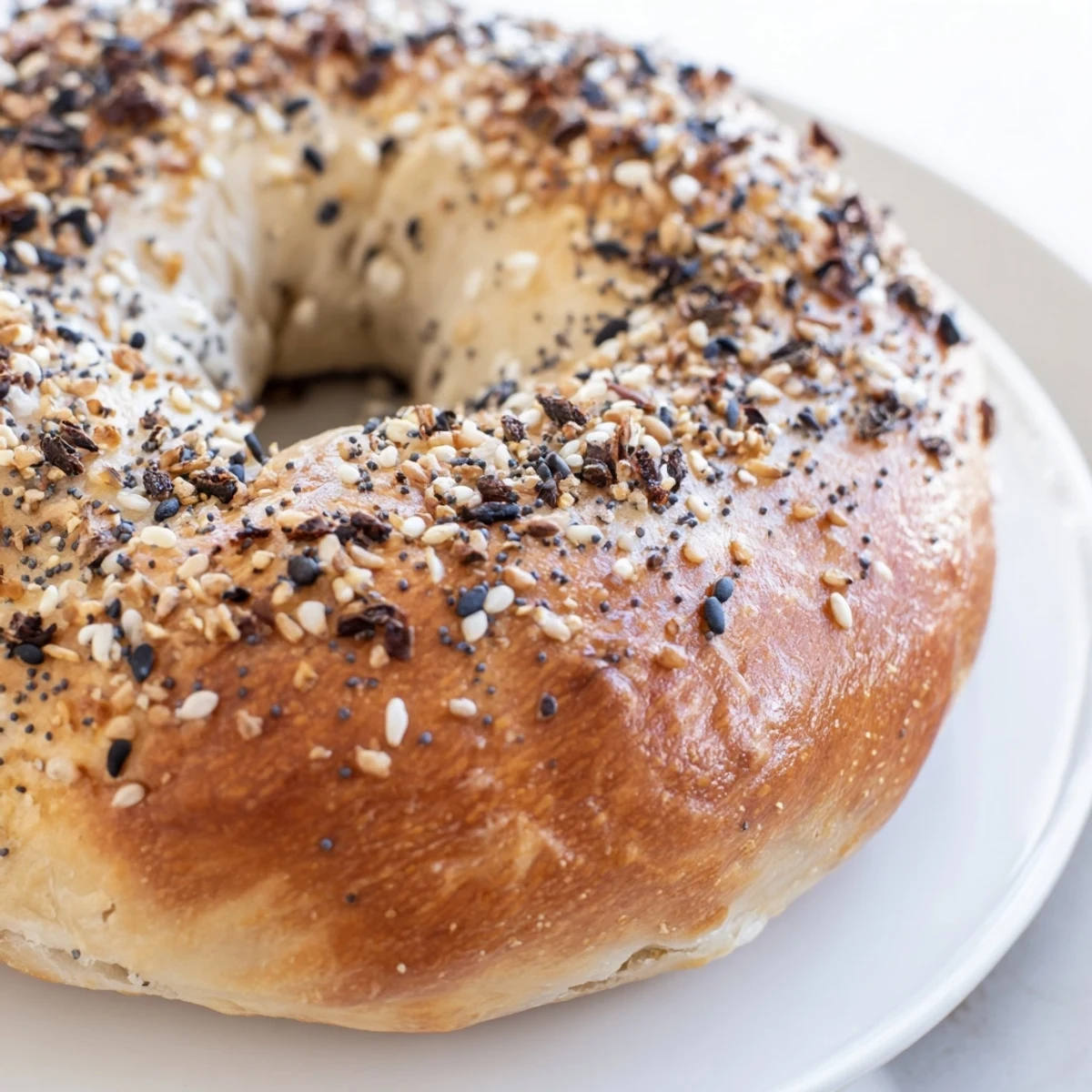 Golden-brown Everything Bagel Yogurt Bagels, fresh from the oven, ready to be topped and devoured.
