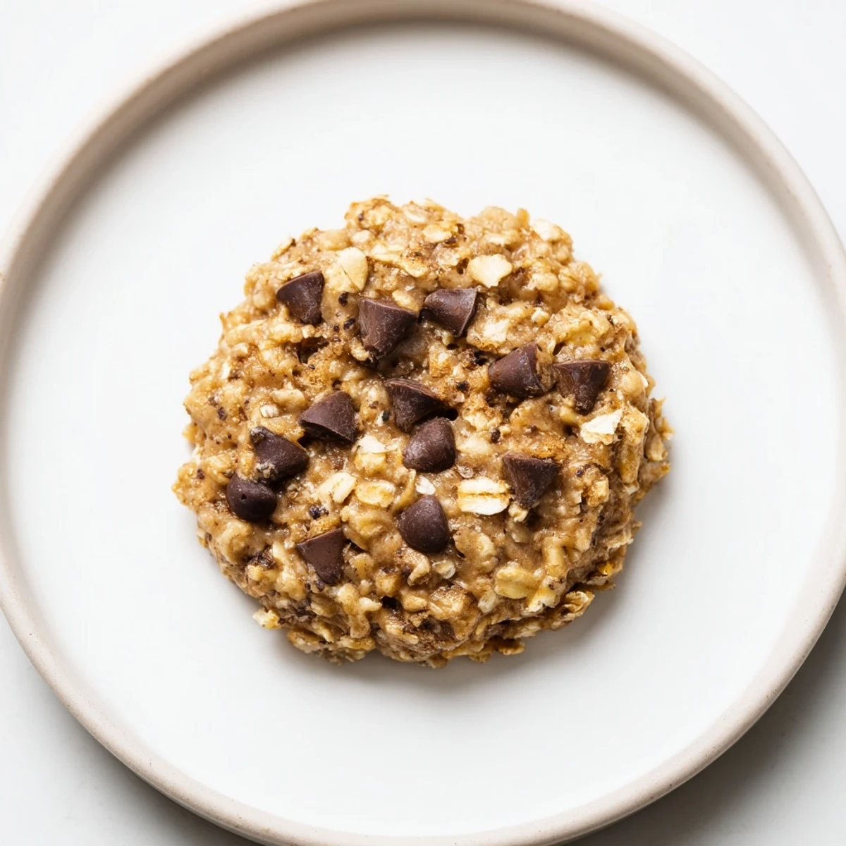Warm, just-baked chocolate oatmeal breakfast cookie, with visible chocolate chips and a slightly crisp texture.