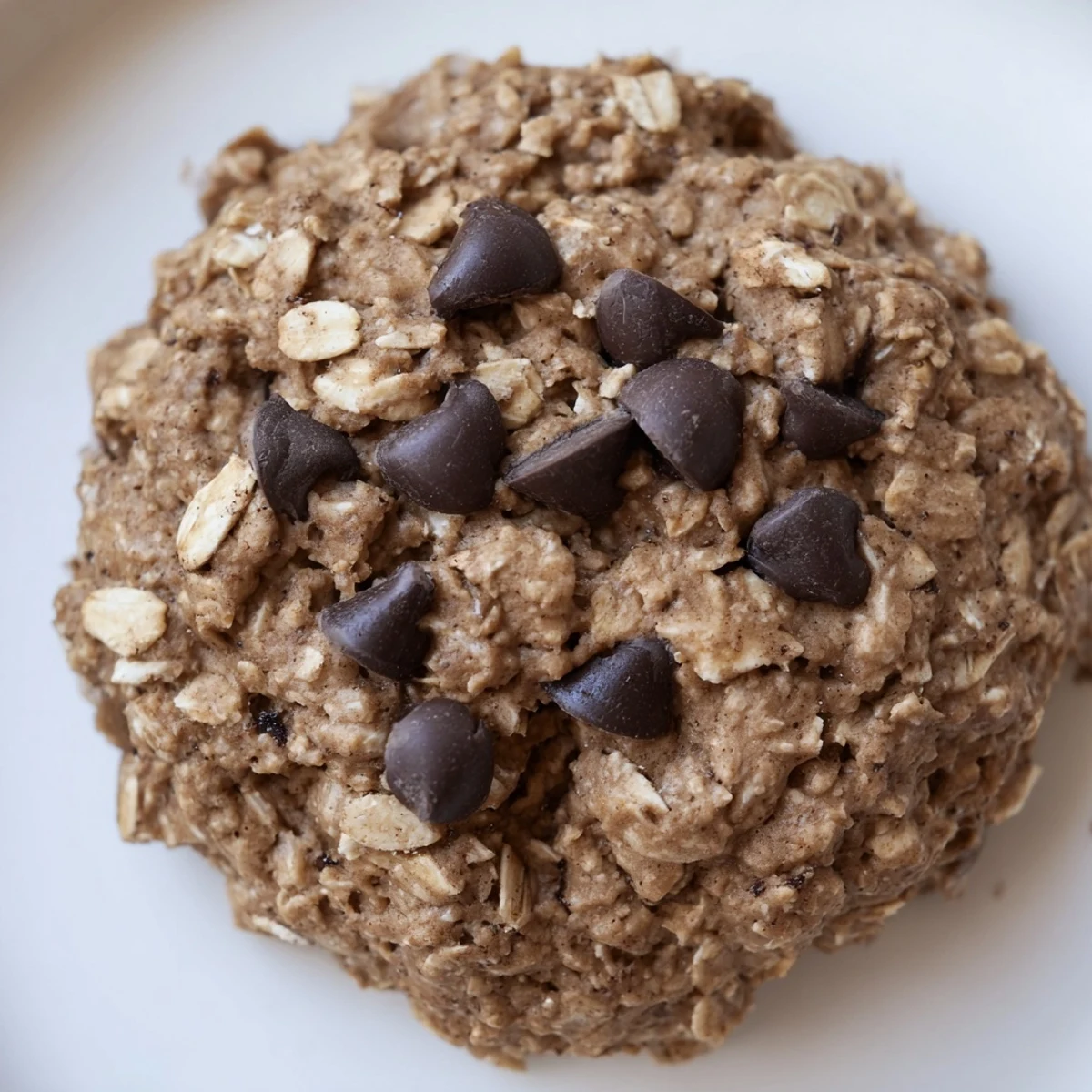 A close-up of a plated chocolate oatmeal breakfast cookie, perfect for a quick and easy morning meal.