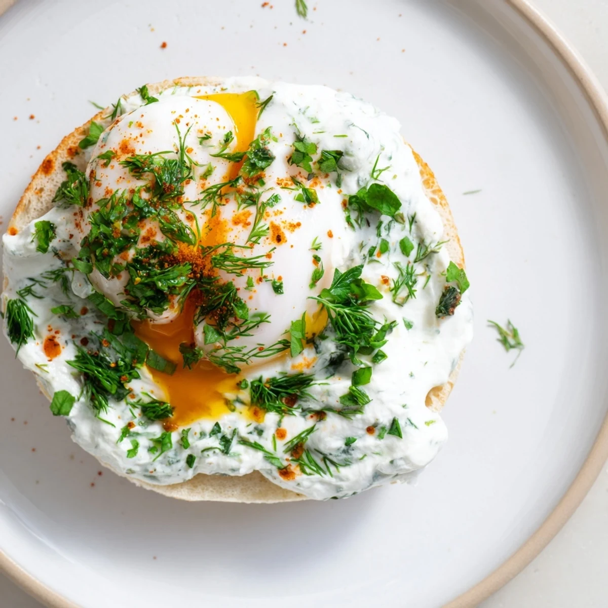 Çılbır Eggs Benedict topped with spiced butter, ideal for a luxurious brunch.