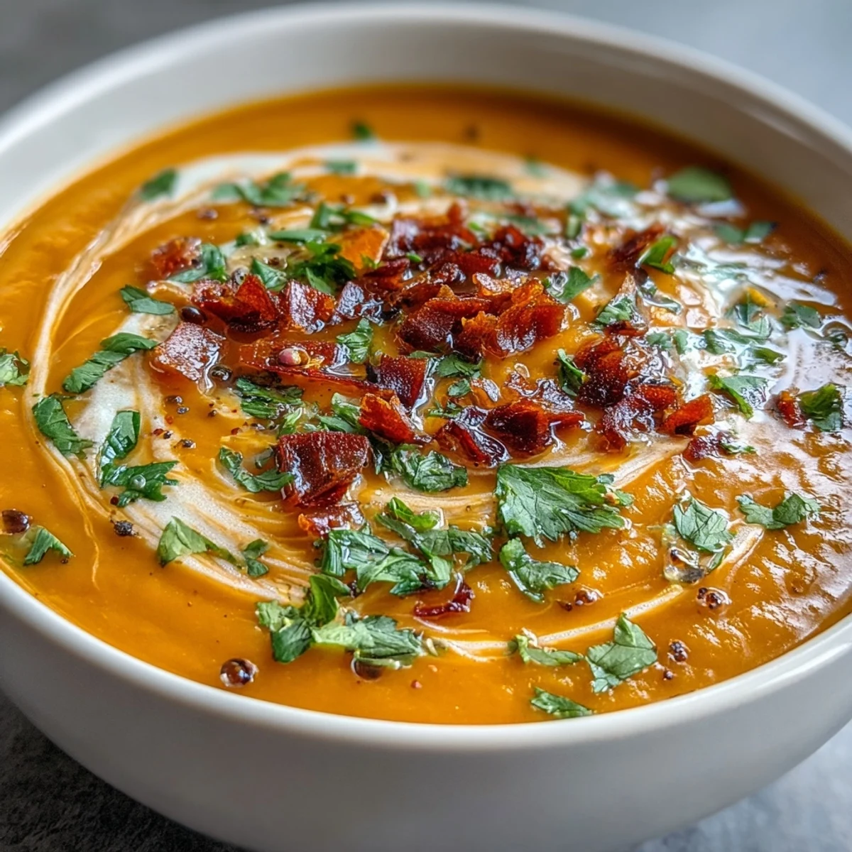 Vibrant orange Carrot, Celeriac, and Chilli Soup served with a slice of gluten-free bread for dipping.