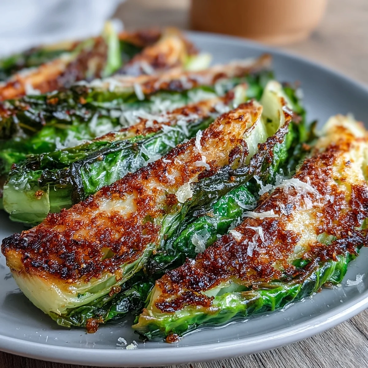 Golden, caramelized cabbage wedges coated in garlic and Parmesan, perfect beside grilled chicken or a hearty grain bowl.