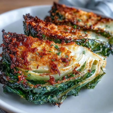 Roasted Garlic Parmesan Cabbage Wedges with golden, crispy edges and tender centers on a rustic serving platter.  