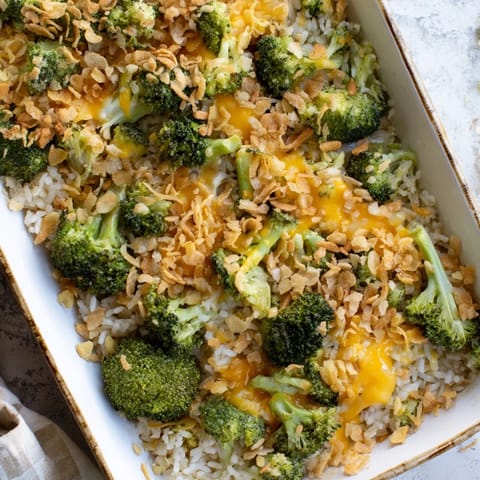 Warm and cheesy layers of broccoli and rice baked into this comforting dish.