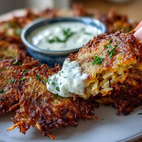 A close-up of Cabbage Fritters With Dipping Sauce highlights fresh parsley flecks and a creamy, tangy Greek yogurt dip.