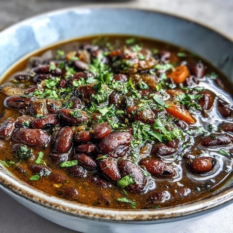 Hearty bowl of black-eyed pea and collard green stew, rich with smoky spices and tender vegetables, perfect for a comforting Southern meal.