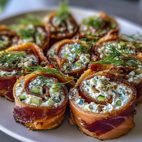 Smoked salmon and cucumber cream cheese pinwheels with dill on a white platter, perfect for elegant appetizers or brunch gatherings.