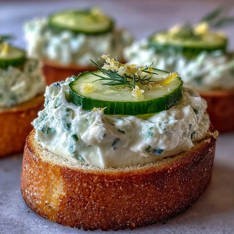 Derby Day Benedictine Cucumber Canapés with creamy spread and fresh dill on crisp baguette slices.