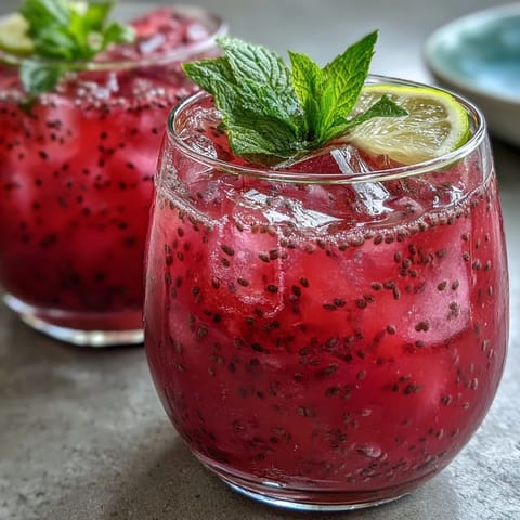 Healthy Dragon Fruit Lemonade with chia seeds, served icy with lemon garnish.