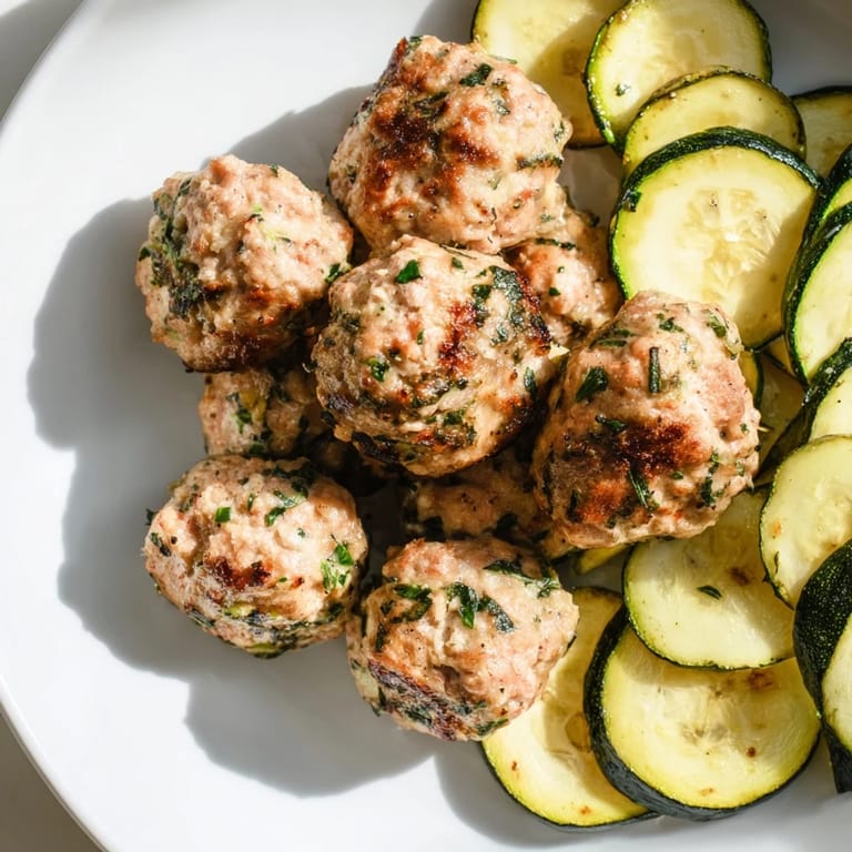 Freshly baked Easy Sheet Pan Turkey Meatballs and tender zucchini make a flavorful, complete, and easy meal.