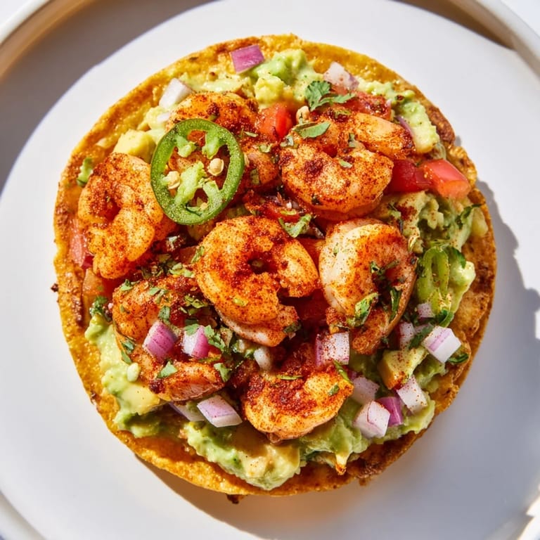 Enjoy vibrant Quick Shrimp and Avocado Tostadas; the image shows a delightful Mexican-inspired meal ready to eat.