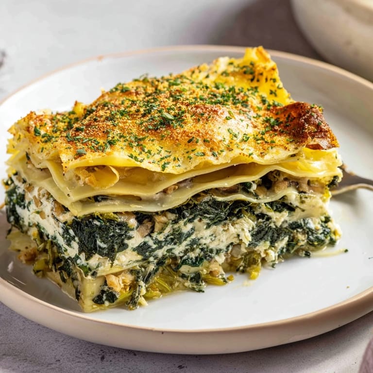 A close-up of baked Savory Spinach and Ricotta Puff Pastry Triangles, showcasing their flaky layers.