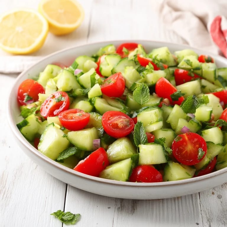 Enjoy a bowl of Fresh Cucumber and Chickpea Salad with Lemon Mint, perfect for a refreshing lunch!