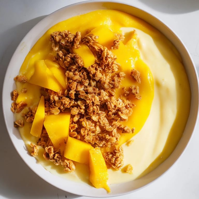 Tropical Mango Blended Overnight Oats, beautifully creamy and swirled, is the perfect healthy, vibrant morning meal.