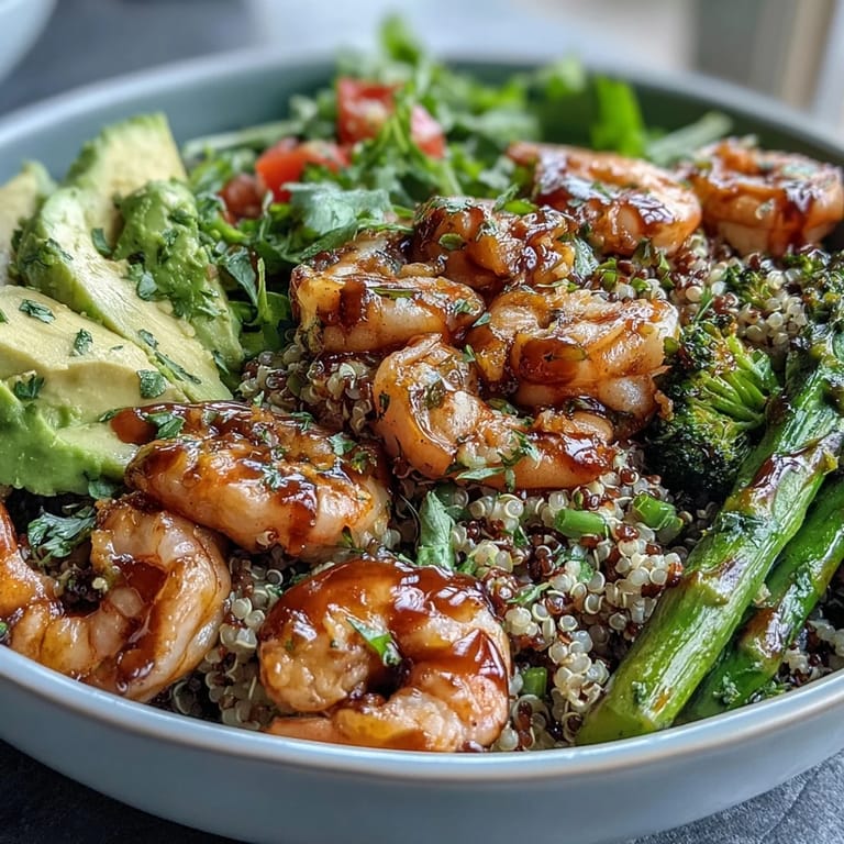 A delicious Detox Buddha Bowl with Shrimp, perfect for a light lunch or dinner.