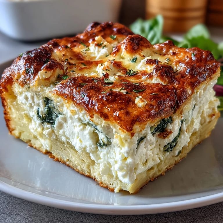 A spoon scoops into the creamy High Protein Spinach Artichoke Bake, revealing tender spinach and artichoke pieces.