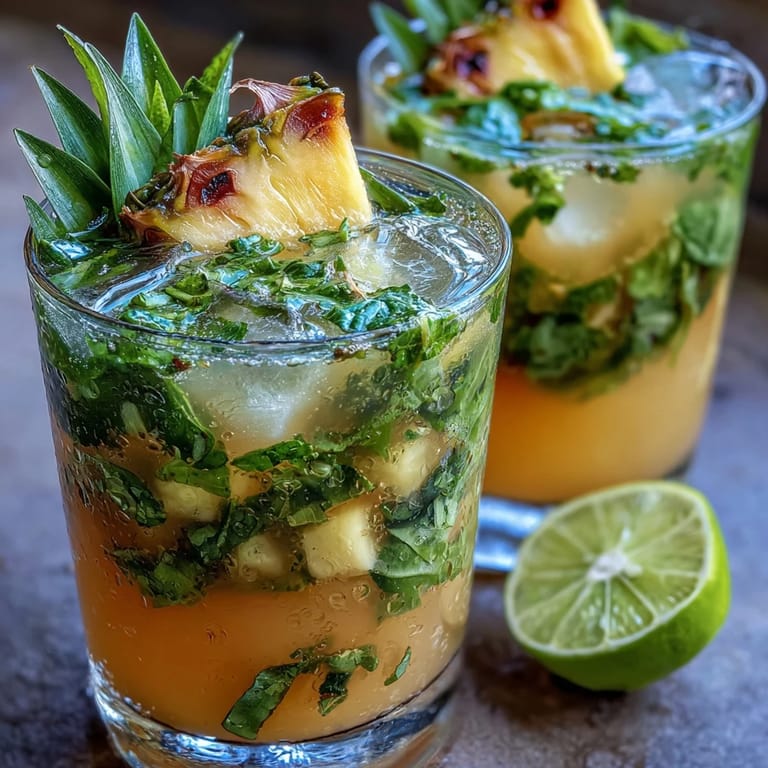 Refreshing pineapple basil agua fresca served over ice with lime wedges and basil sprigs for a tropical twist.