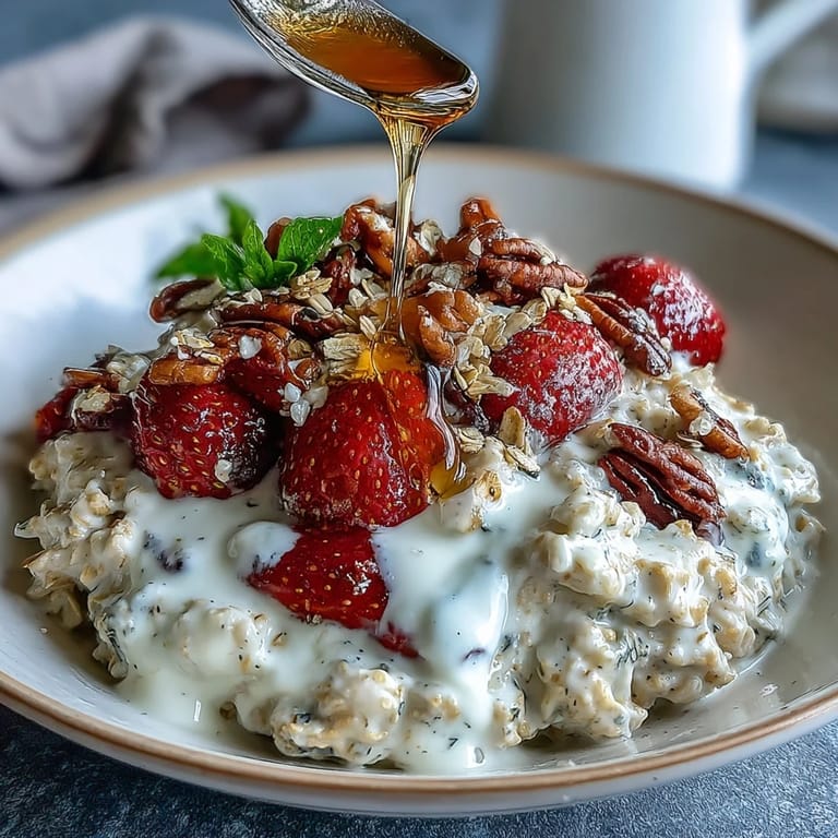 A jar of strawberry overnight oats with chia seeds and granola, offering a colorful, protein-rich breakfast that's both delicious and easy to prepare.
