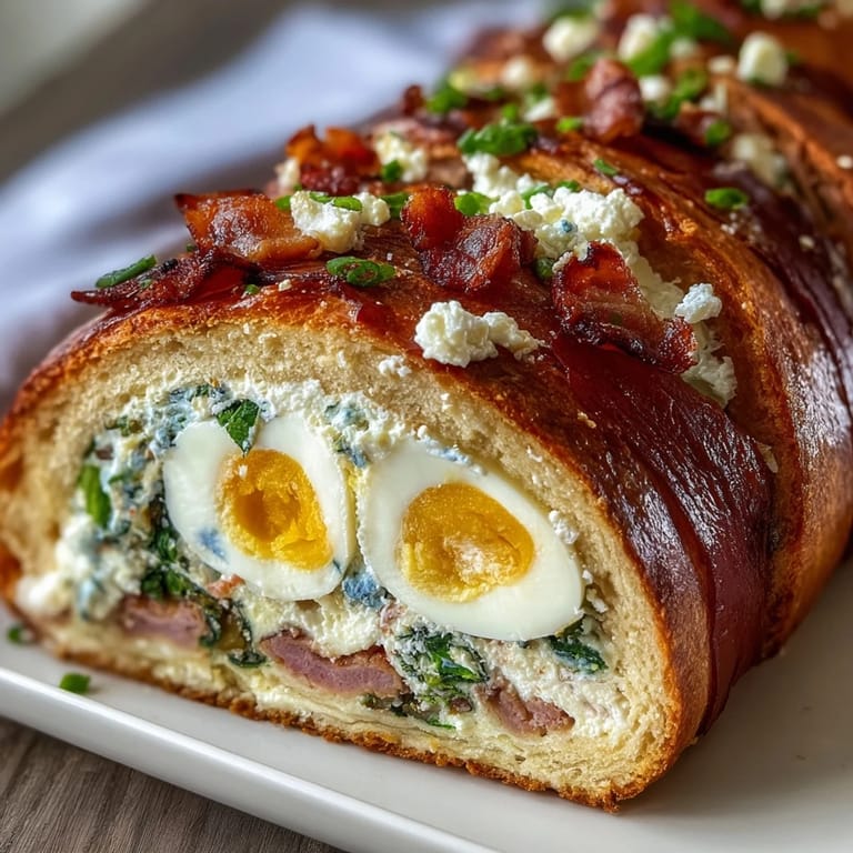 Flaky Easter Savory Pie filled with ham, spinach, ricotta, and hard-boiled eggs, perfect for spring brunch or holiday gatherings.