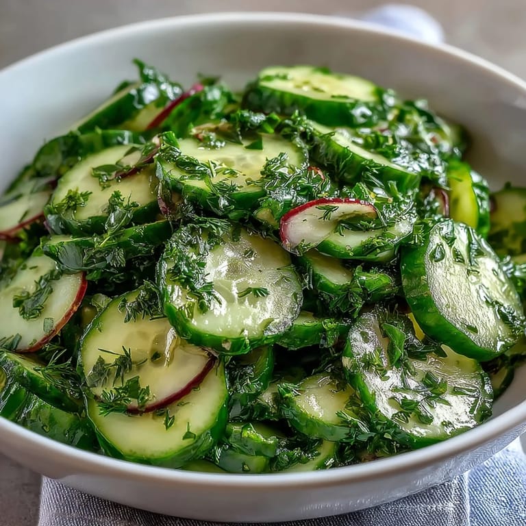 Light and vibrant cucumber radish salad with dill dressing, perfect for a healthy vegetarian appetizer or light lunch.  