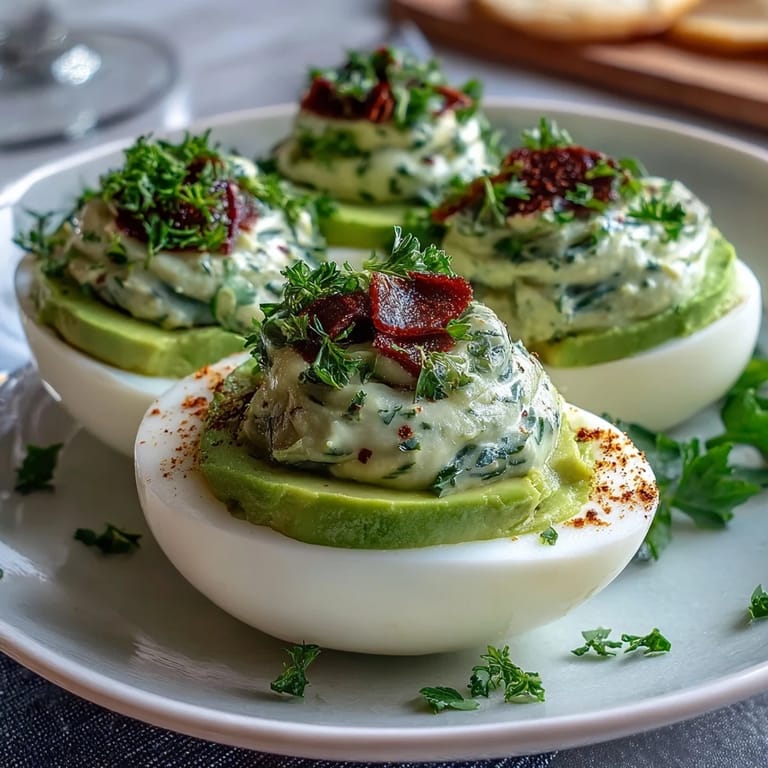 Bright and tangy avocado deviled eggs, a gluten-free, vegetarian treat ideal for spring celebrations.