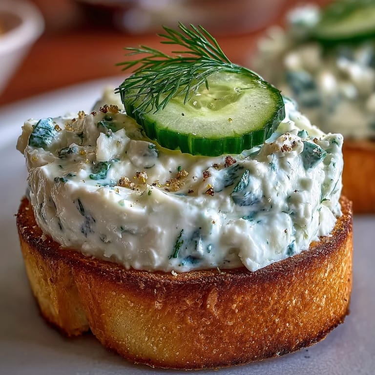 Elegant Kentucky Benedictine cucumber canapés featuring tangy cream cheese spread and delicate cucumber rounds.