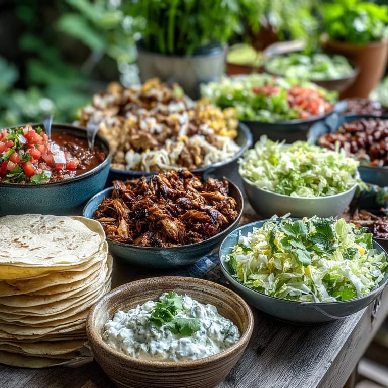 Visually appealing DIY Taco Bar featuring warm tortillas and a diverse array of fresh fillings.