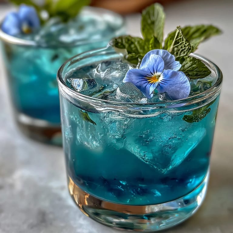 Vibrant Butterfly Pea Flower Lemonade, a refreshing, color-changing drink with lemon slices.