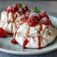 1. Mothers Day Pavlova with Mixed Berries: Crisp meringue shell topped with whipped cream and a colorful mix of fresh strawberries, raspberries, blueberries, and blackberries.  