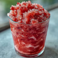 A vibrant frozen strawberry lemonade slushie, bursting with fresh fruit flavor and served in chilled glasses.