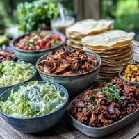 A vibrant DIY Taco Bar overflowing with colorful toppings, perfect for your backyard BBQ.